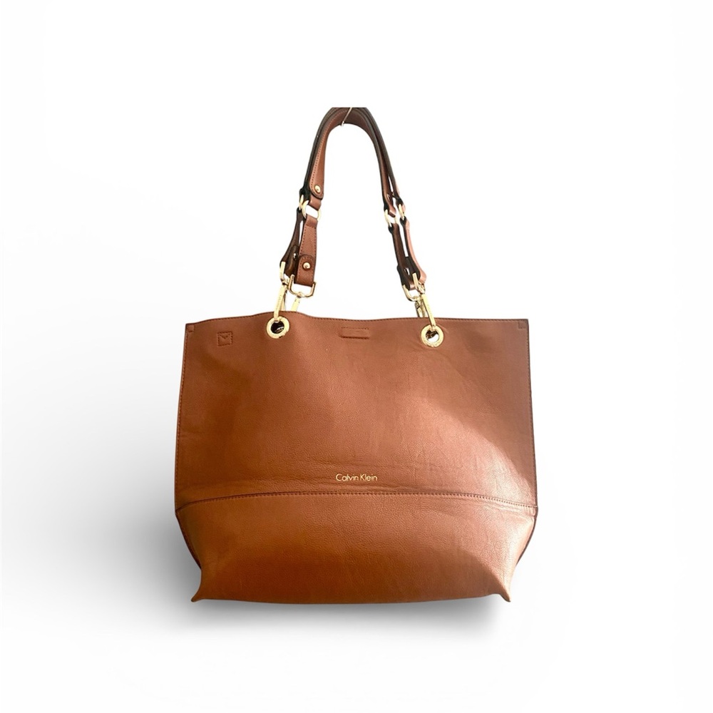 Calvin Klein Brown Black Reversible Leather Large Open Classic Tote Bag